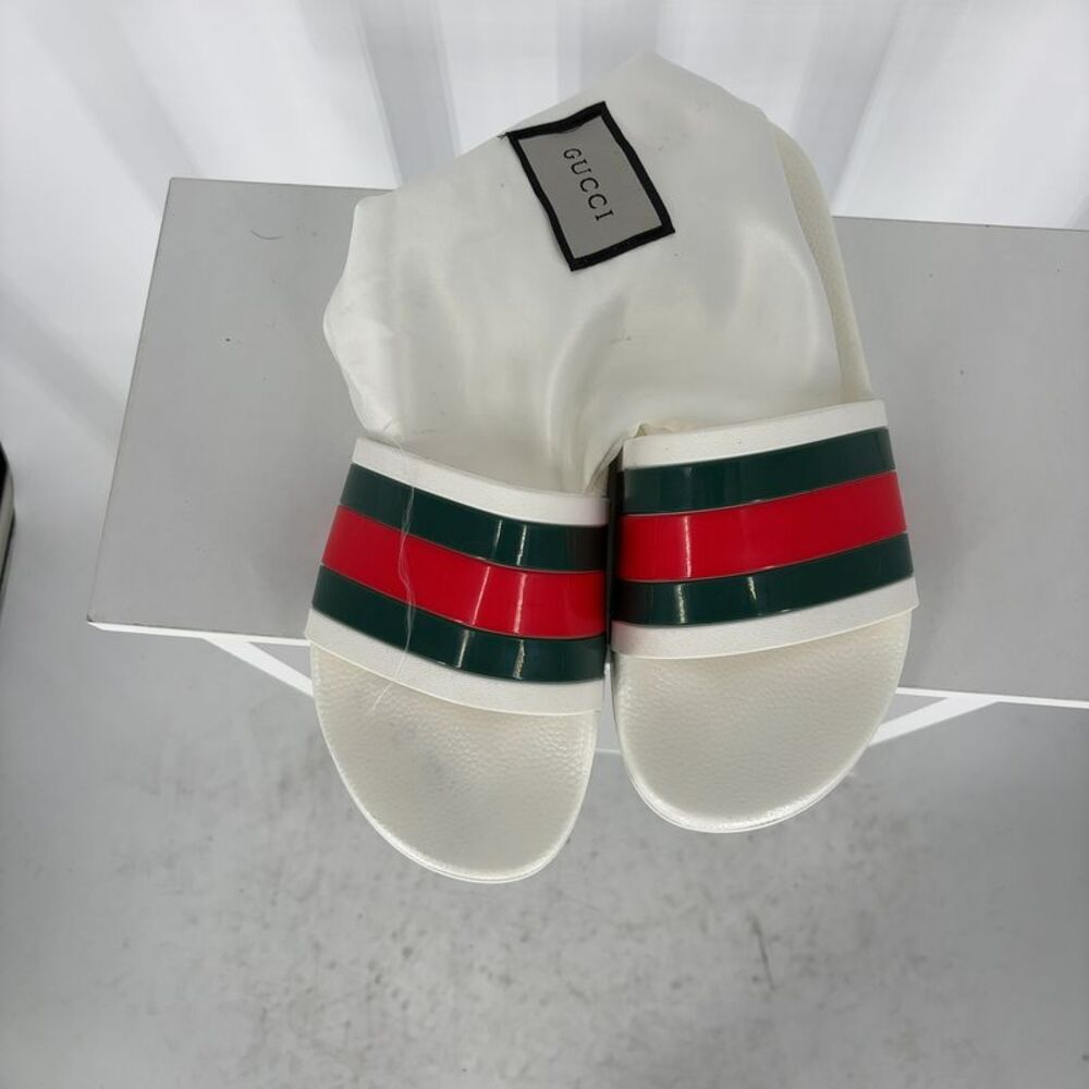 Gucci White Slides with Green and Red Stripes